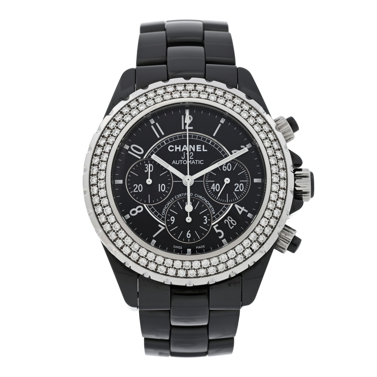 Stainless Steel Ceramic Diamond Bezel 41mm J12 Chronograph Automatic Watch Black