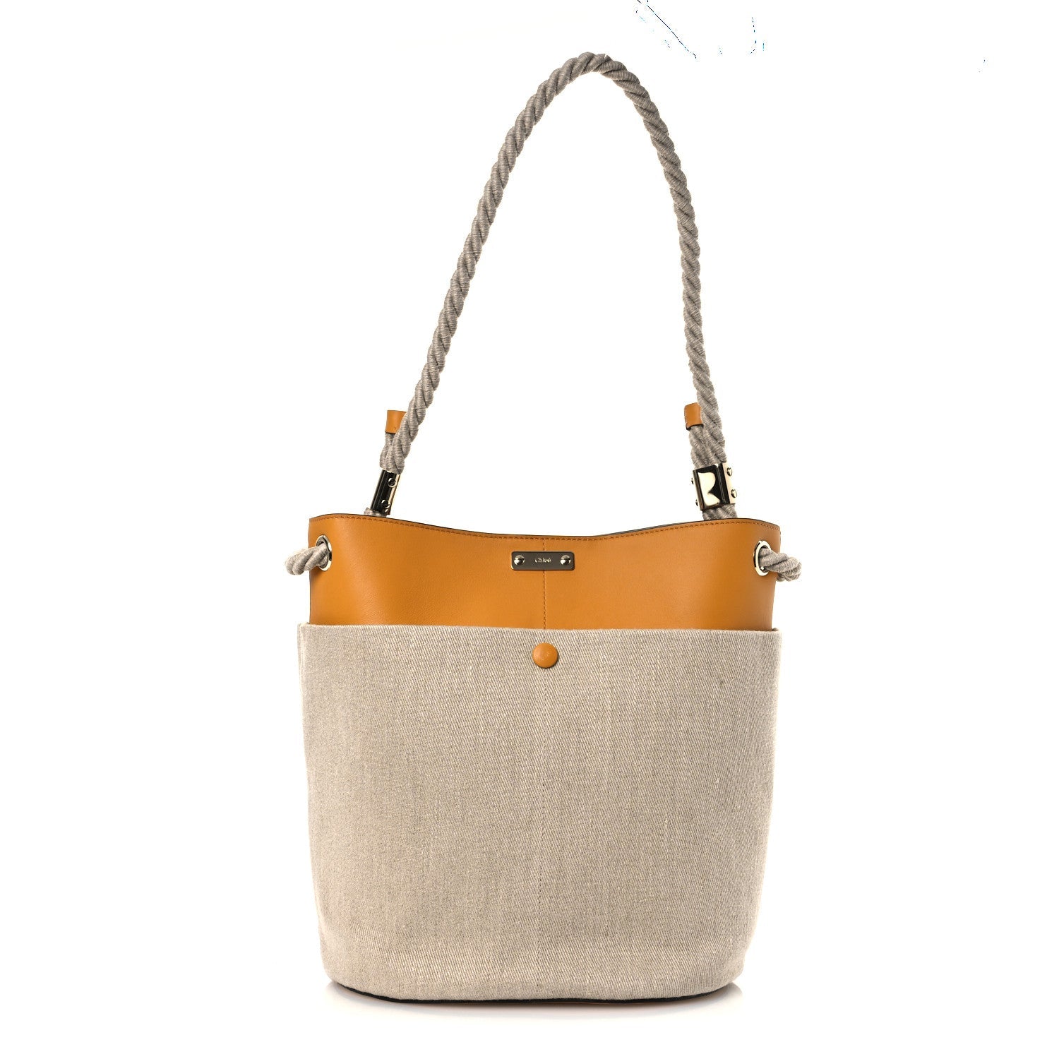 Linen Calfskin Key Bucket Bag Natural Sunflower Yellow