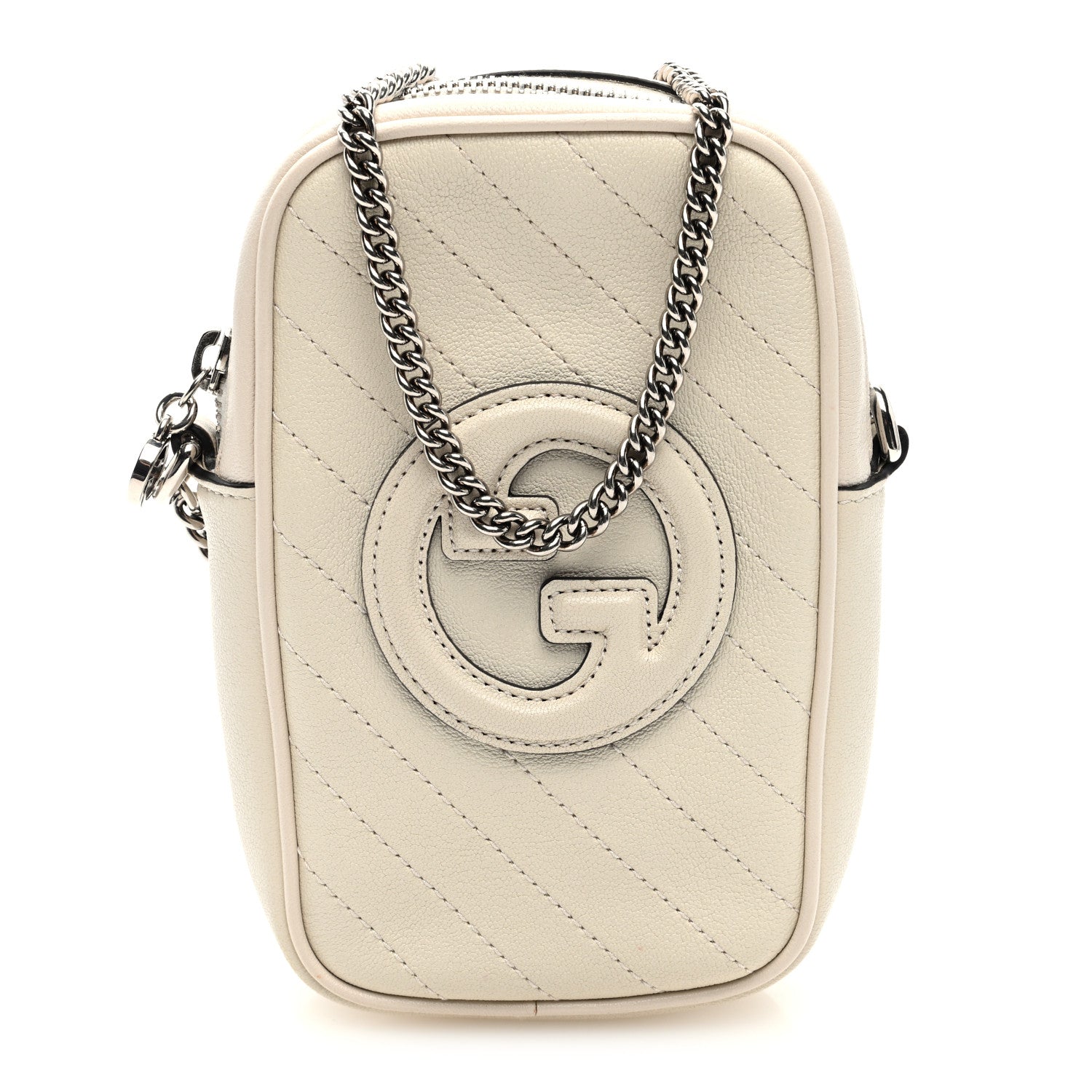 Sakai Be Green Calfskin Diagonal Stitched Mini Blondie Vertical Shoulder Bag Mystic White