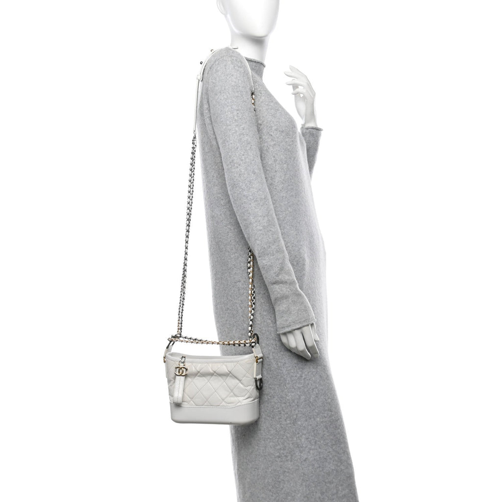 Aged Calfskin Quilted Small Gabrielle Hobo White