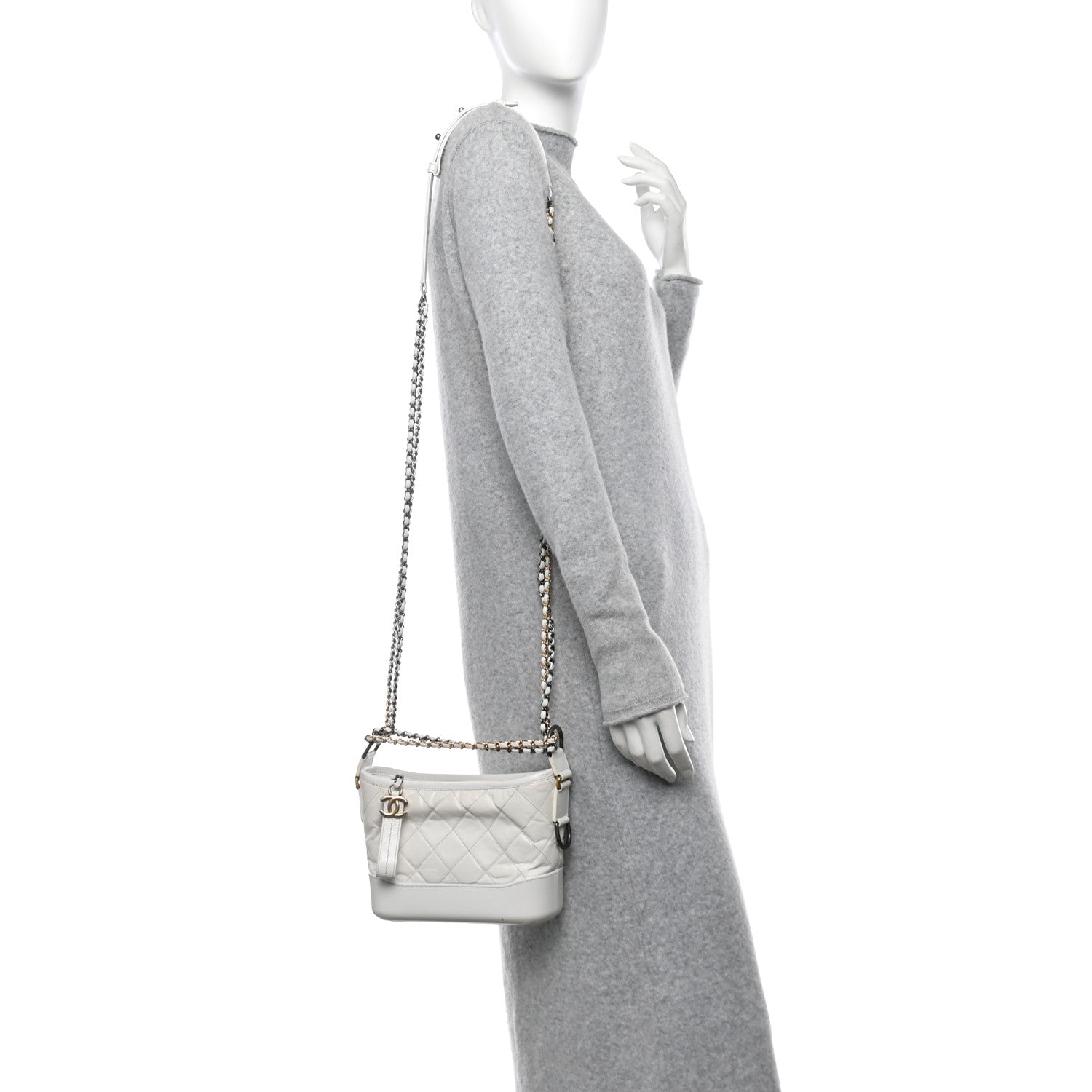 Aged Calfskin Quilted Small Gabrielle Hobo White