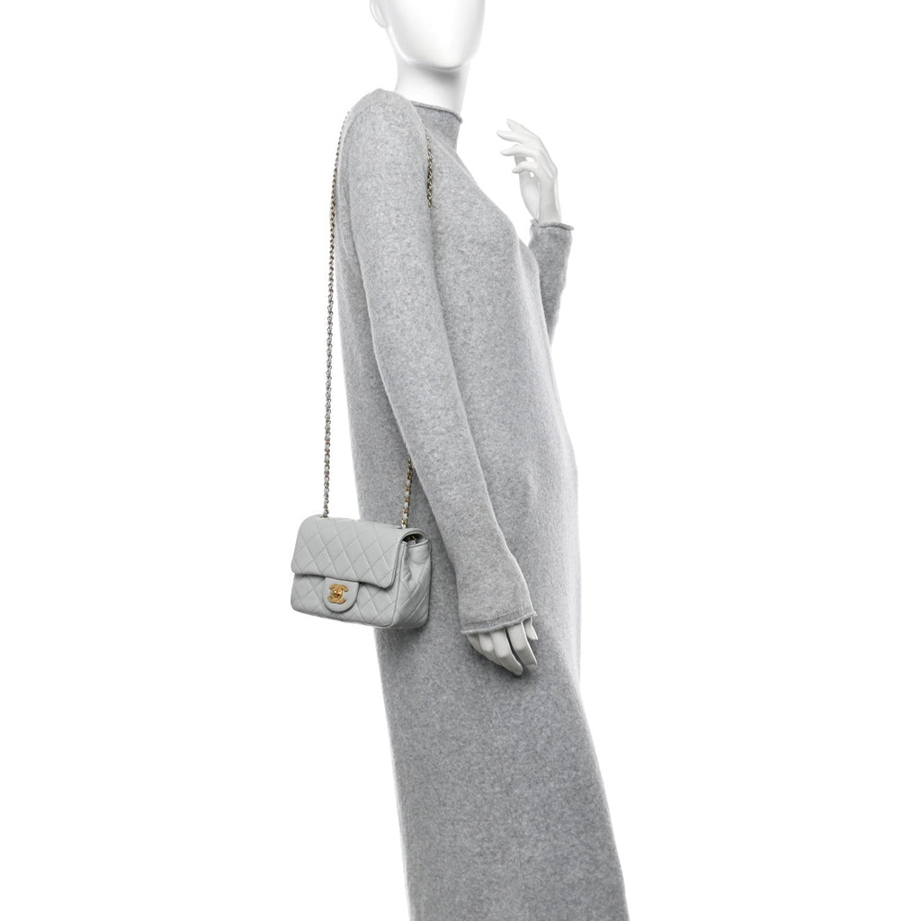 Lambskin Quilted Mini Pearl Crush Flap Light Grey