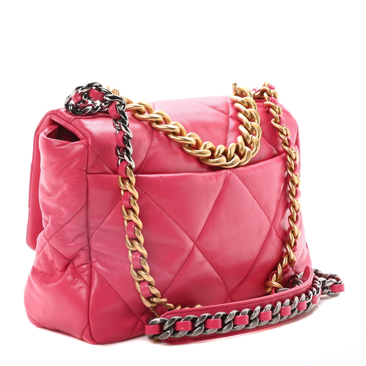 Lambskin Quilted Large Chanel 19 Flap Dark Pink