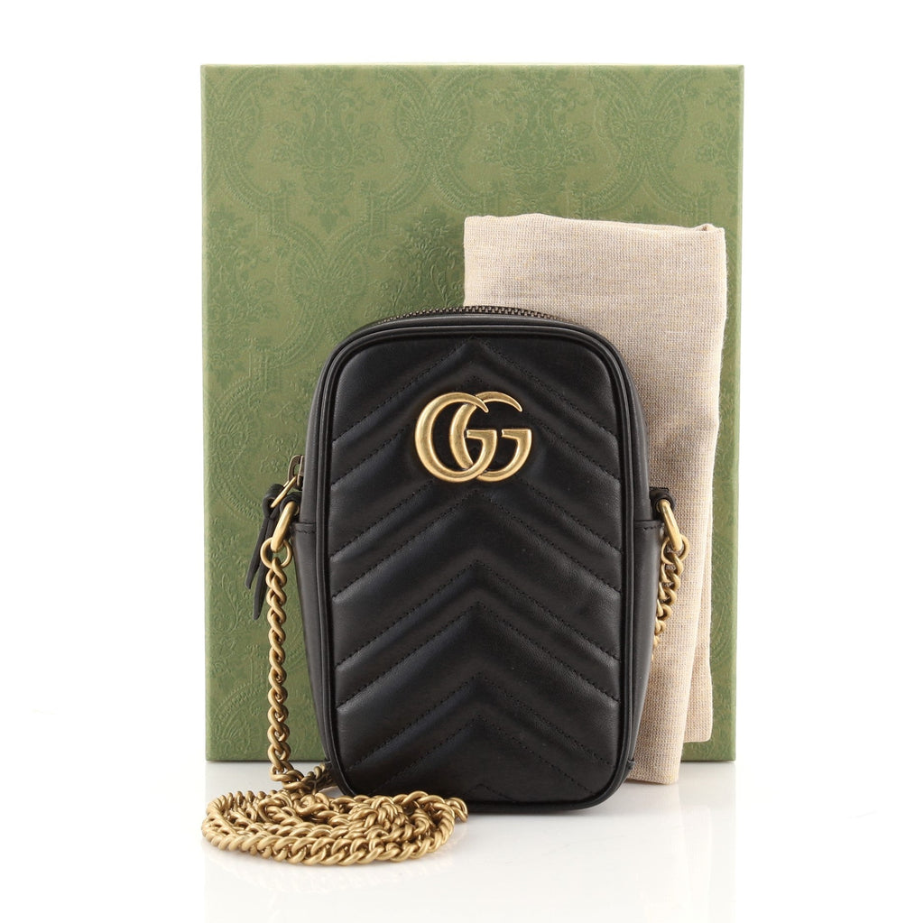 GG Marmont Vertical Phone Crossbody Bag Matelasse Leather Mini