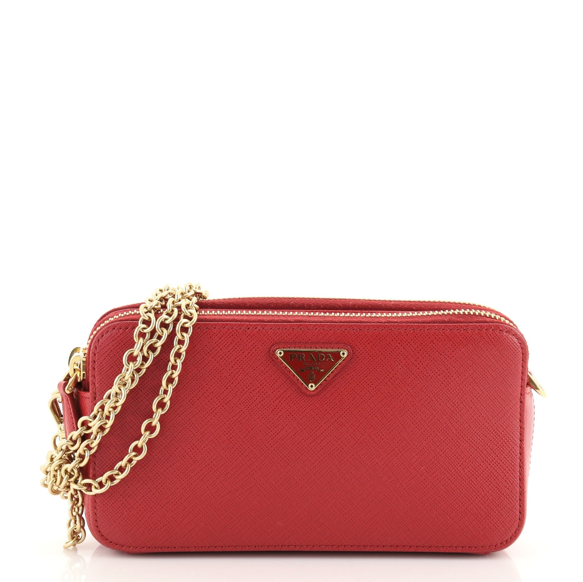 Double Zip Wallet on Chain Crossbody Saffiano Leather Mini