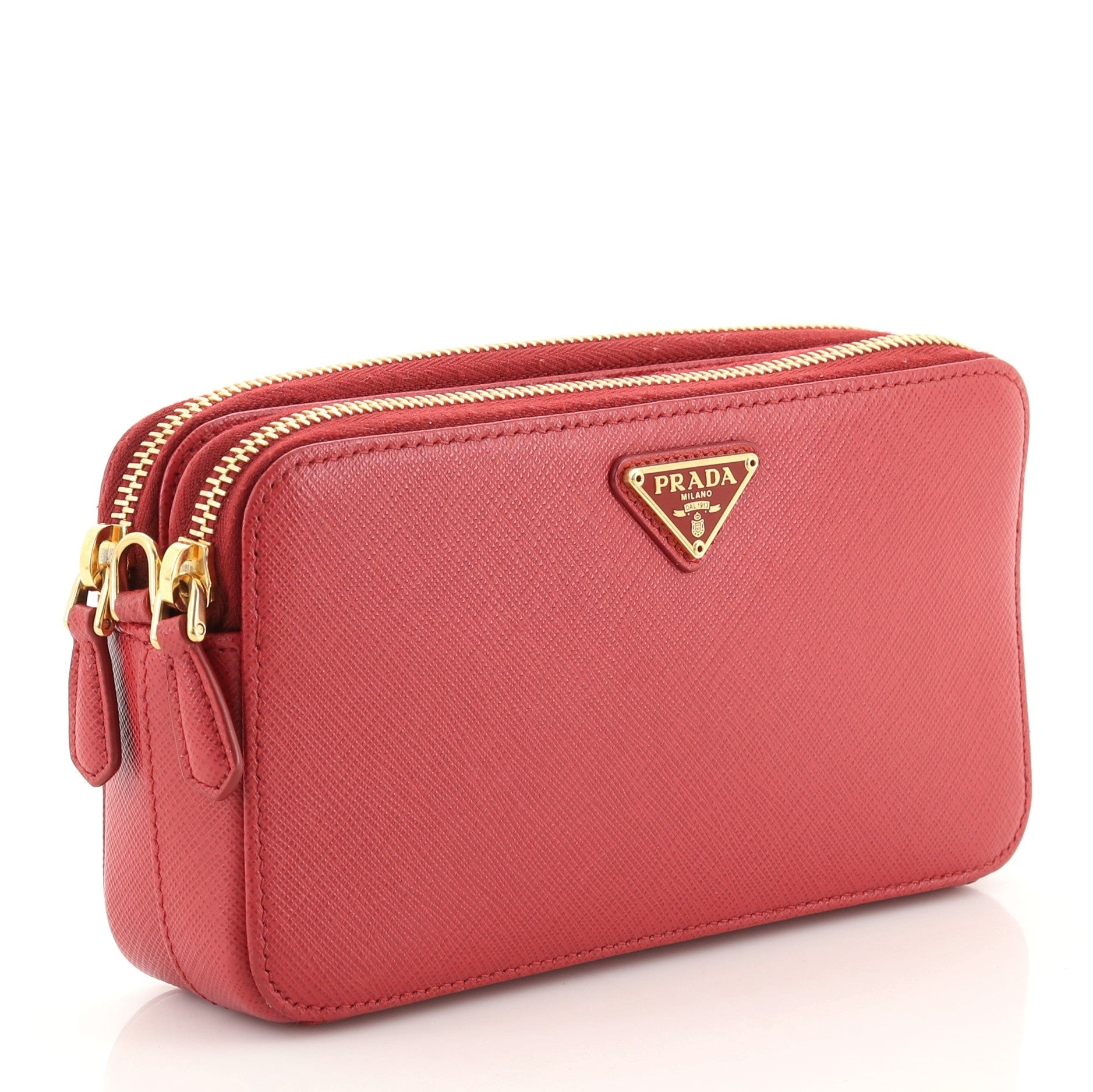 Double Zip Wallet on Chain Crossbody Saffiano Leather Mini