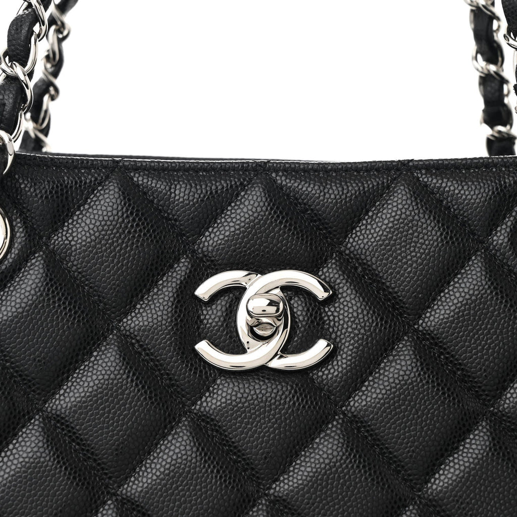 Caviar Quilted Large Shopping Tote Black