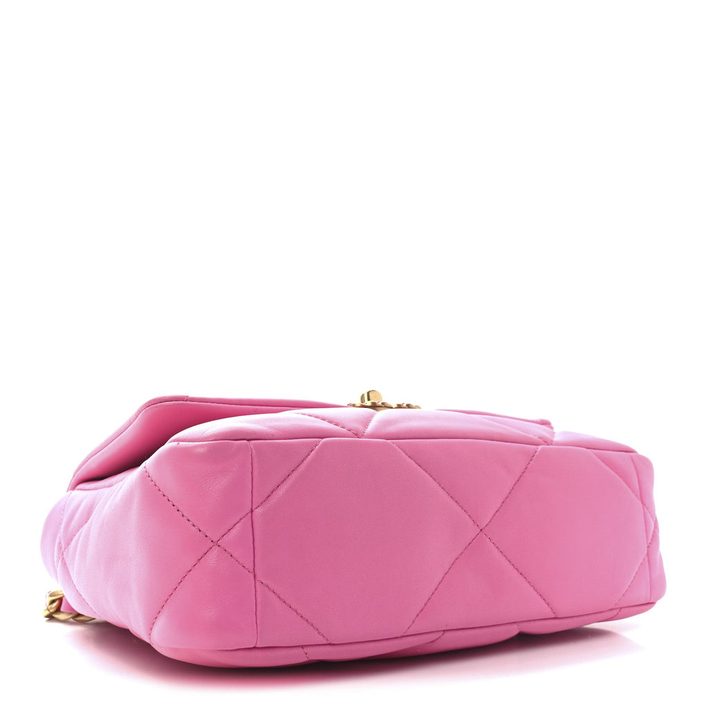 Shiny Lambskin Quilted Medium Chanel 19 Flap Neon Pink