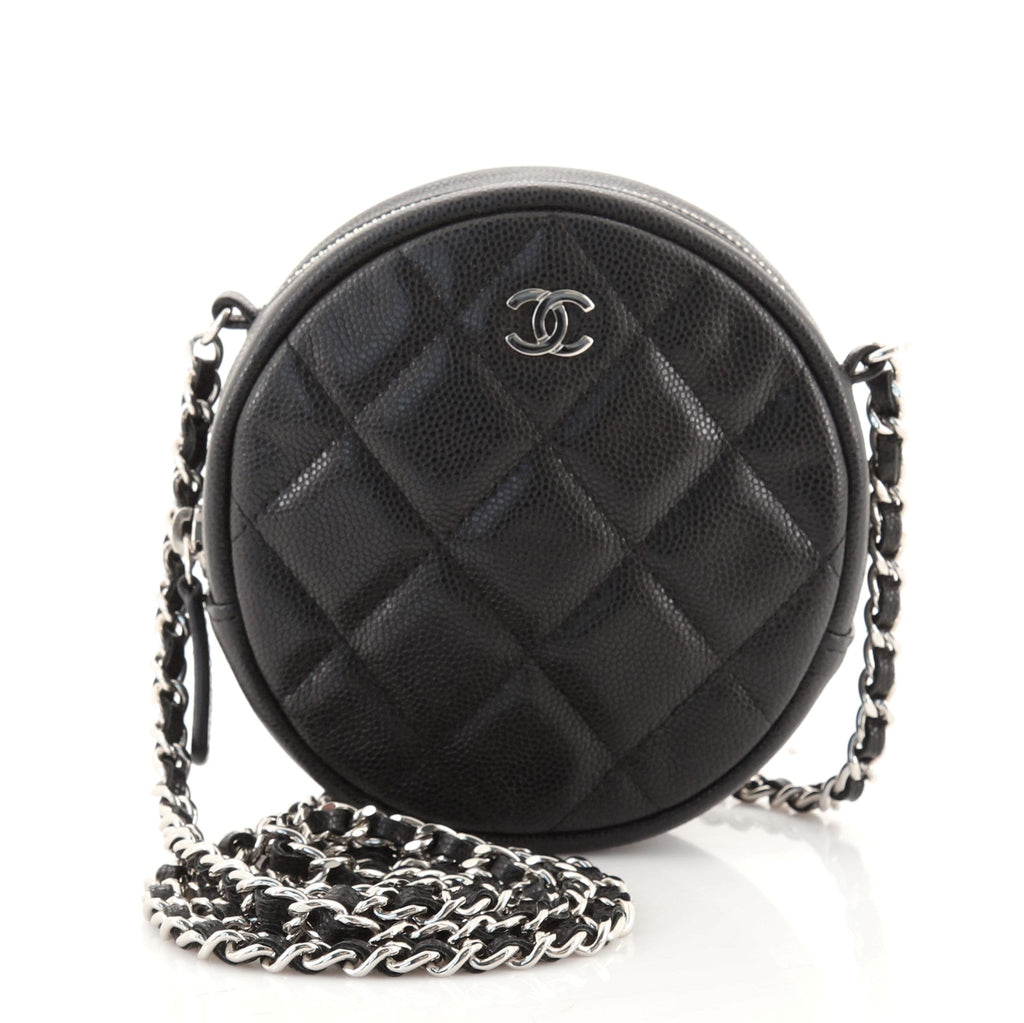 Round Clutch with Chain Quilted Caviar Mini