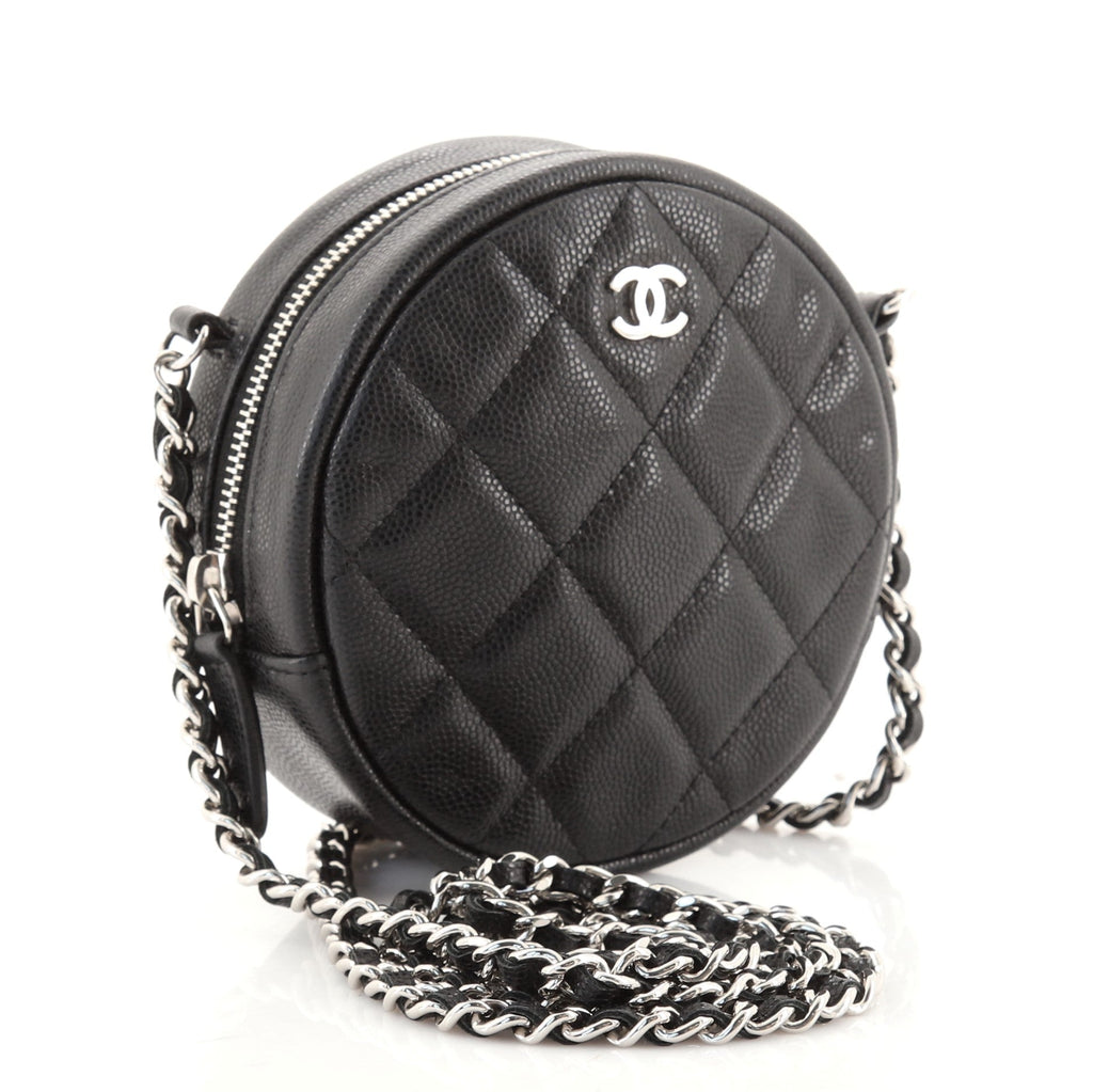 Round Clutch with Chain Quilted Caviar Mini