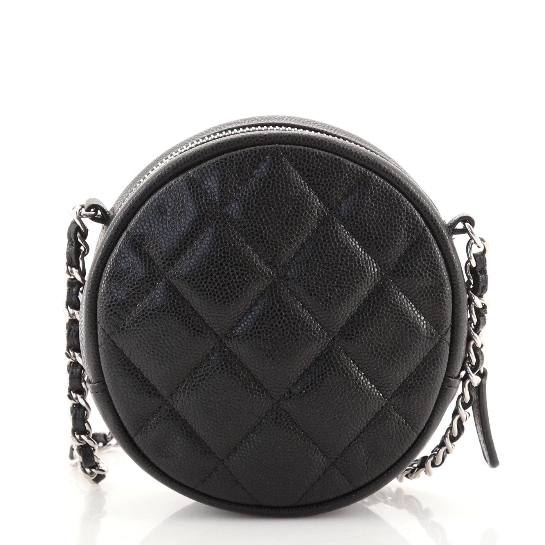 Round Clutch with Chain Quilted Caviar Mini