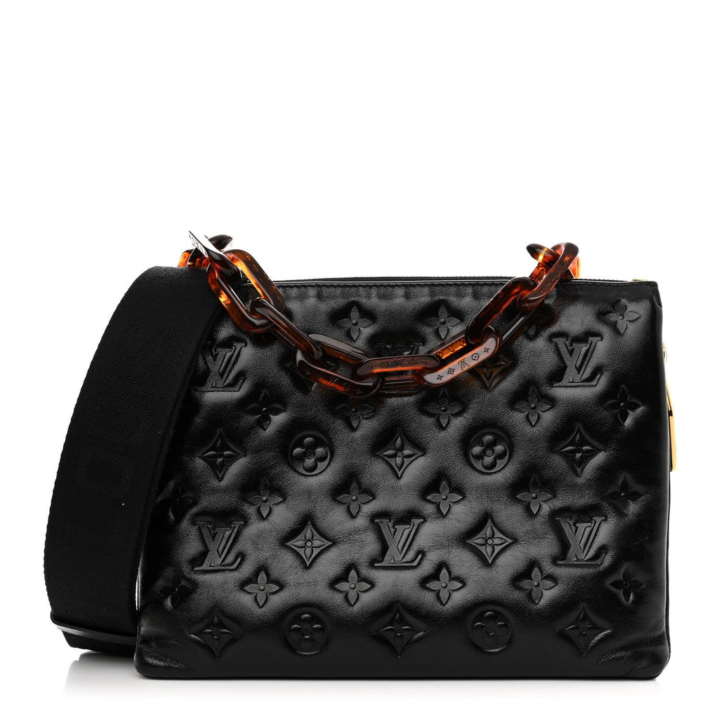 Glazed Lambskin Embossed Monogram Coussin PM Black