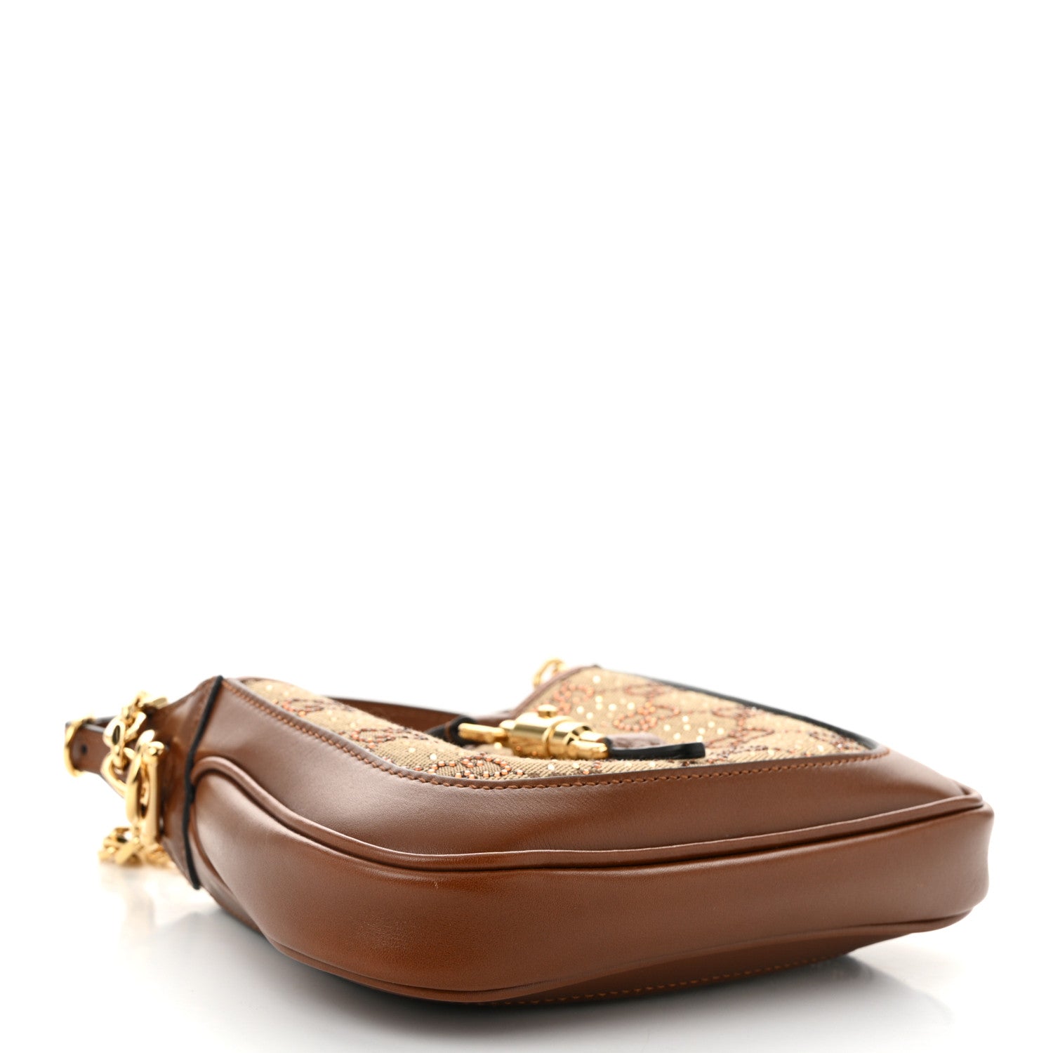 New Canvas Charisma Calfskin Crystal GG Monogram Mini Jackie 1961 Hobo Camel Ebony