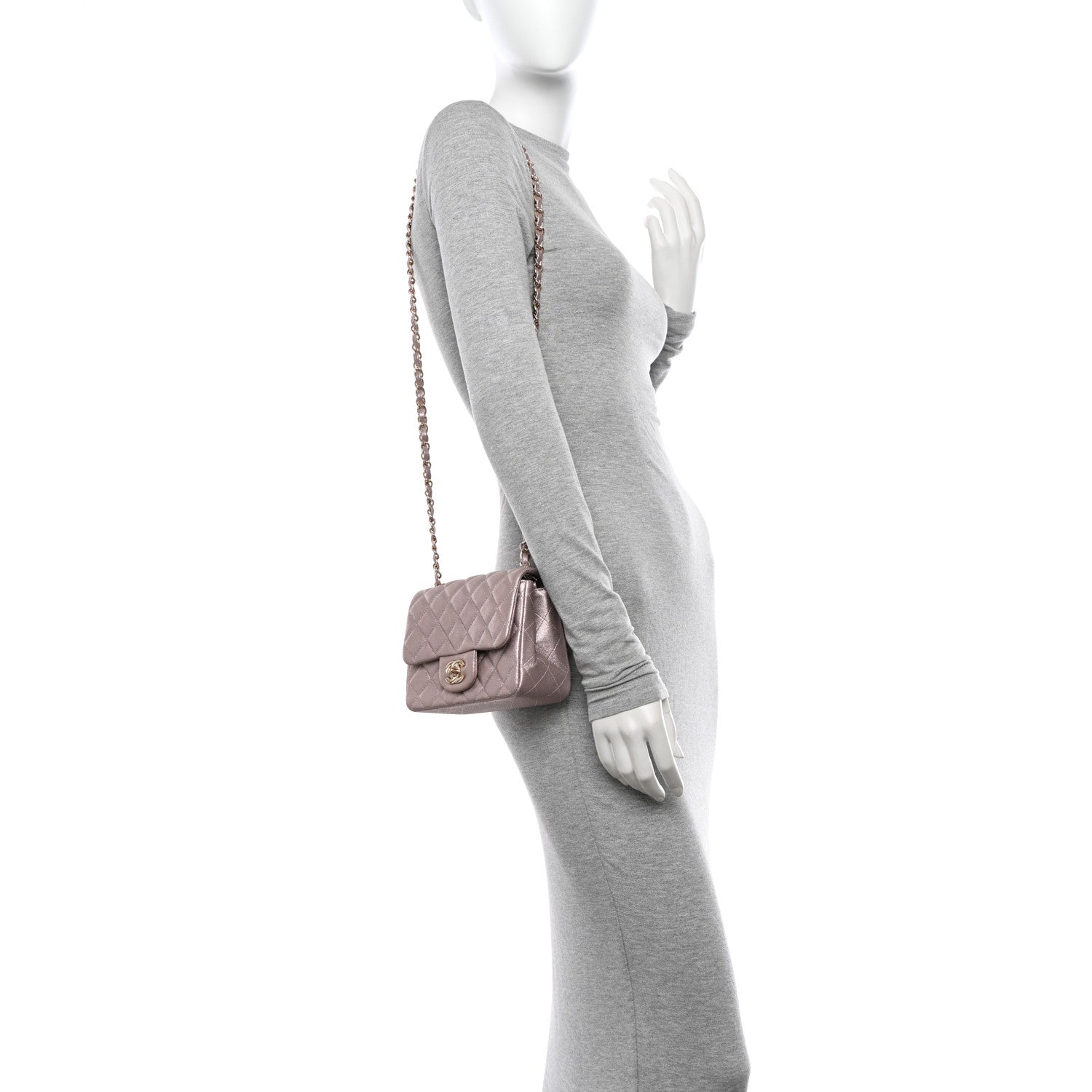 Metallic Lambskin Quilted Mini Square Flap Pink