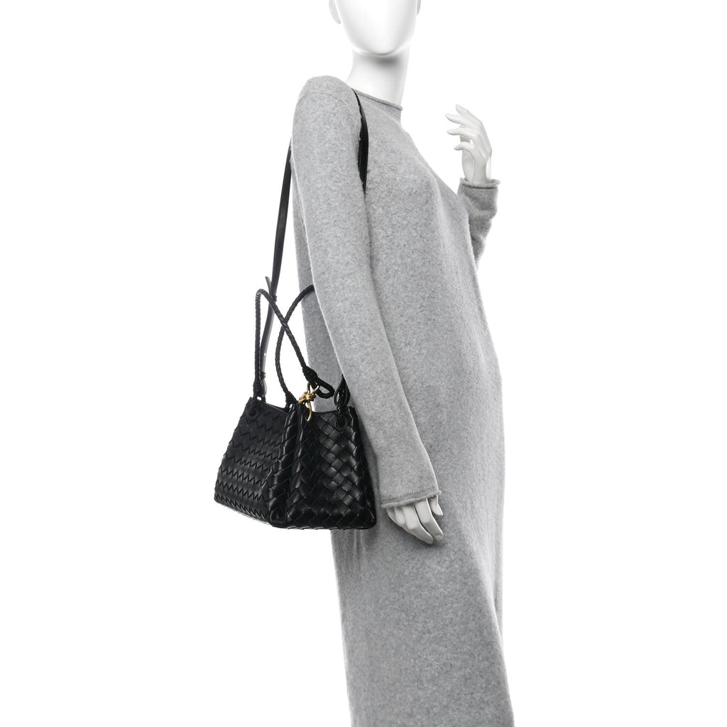 Nappa Intrecciato Medium Parachute Shoulder Bag Black
