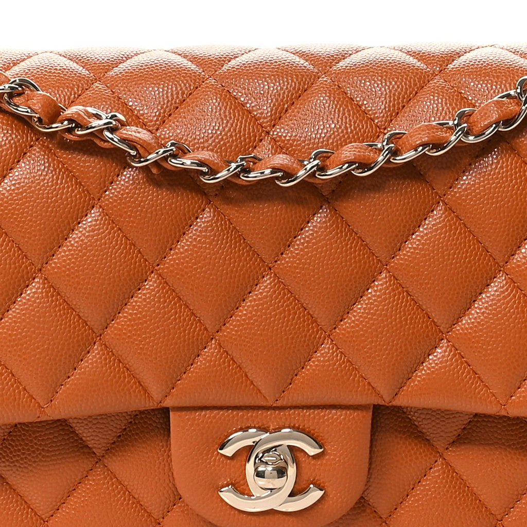 Caviar Quilted Medium Double Flap Light Brown