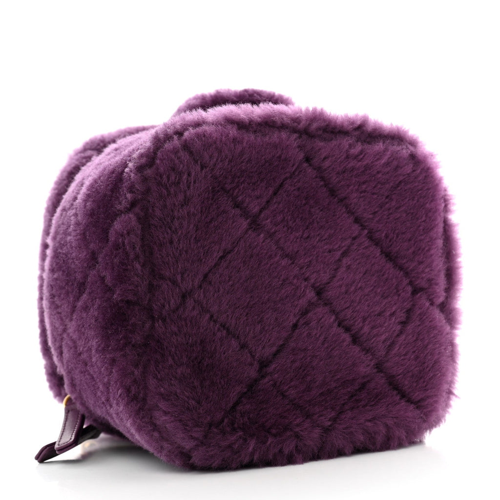 Shearling Lambskin Quilted Small Vanity Case Purple