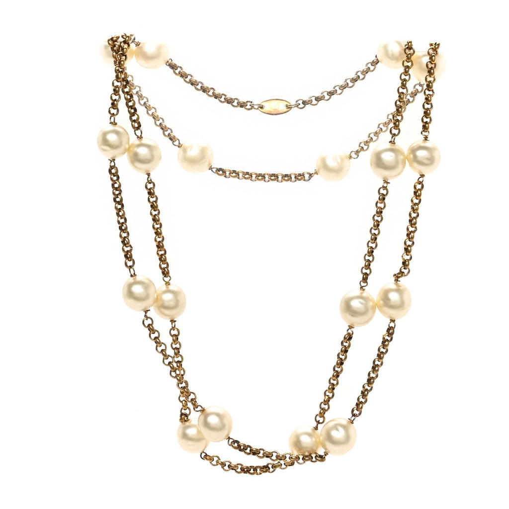 Pearl Chain Long Necklace Gold