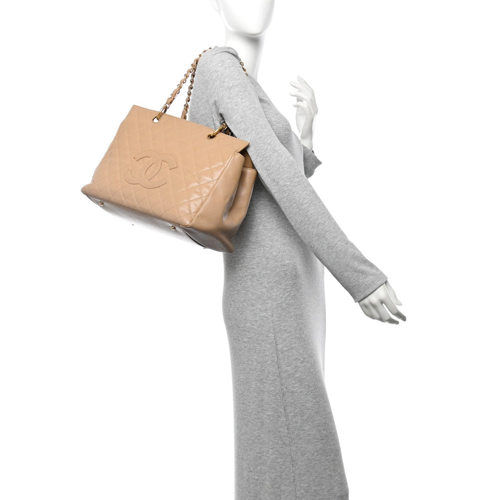 Caviar Quilted Grand Shopping Tote GTT Beige