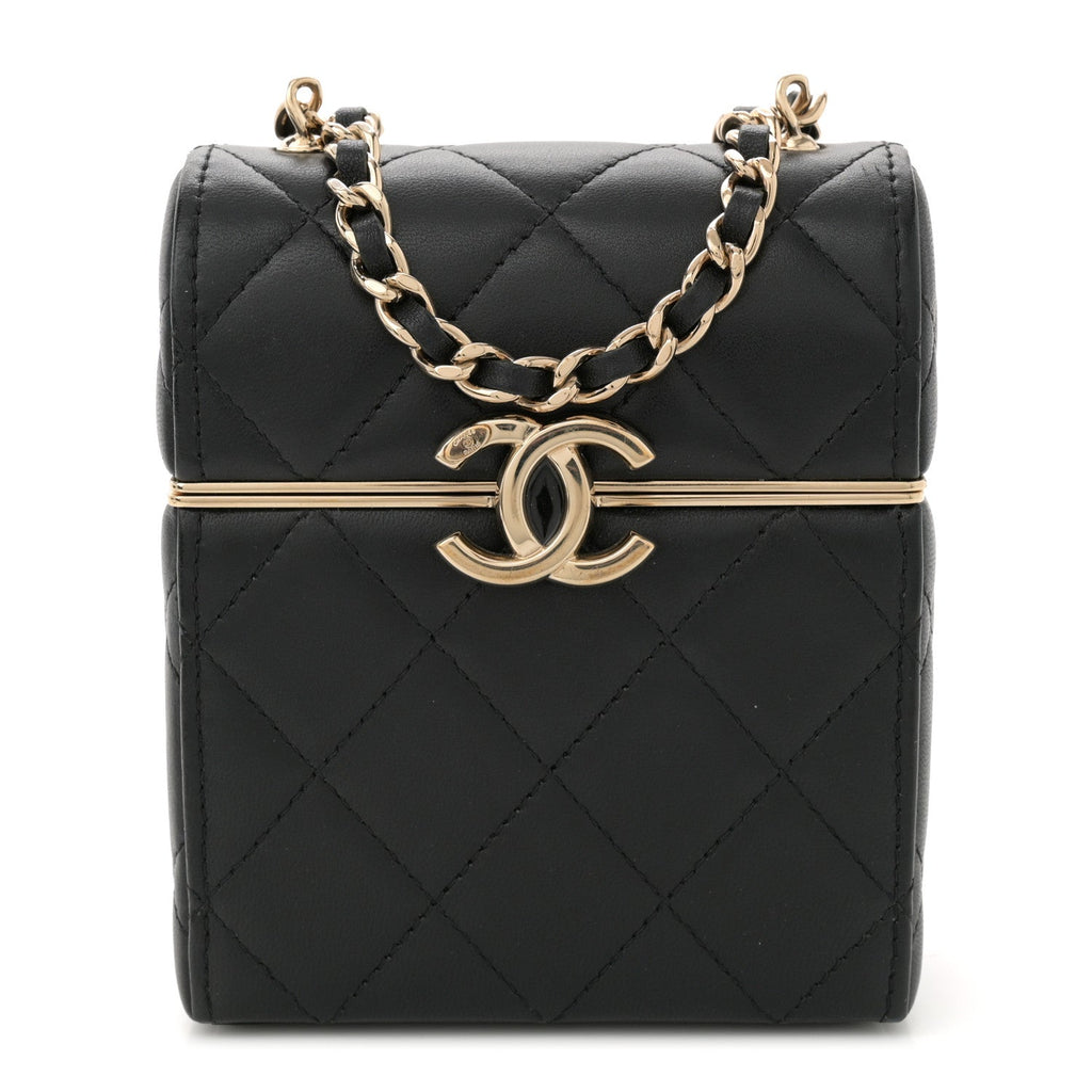 Lambskin Quilted Small Box With Chain Black