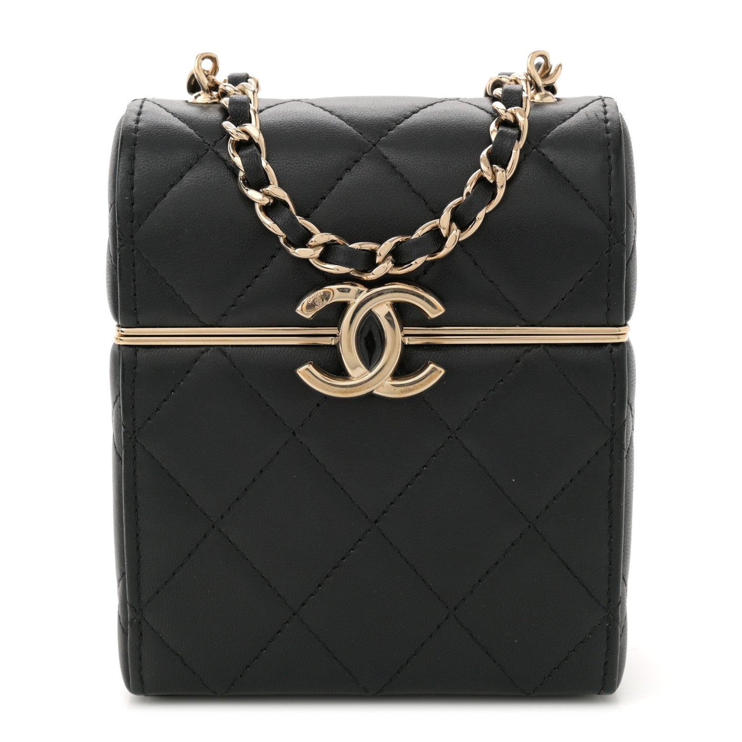 Lambskin Quilted Small Box With Chain Black