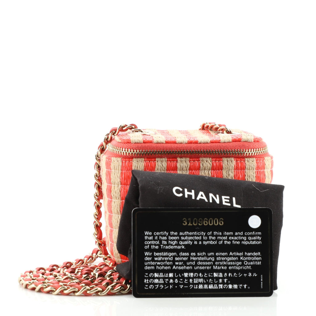 Classic Vanity Case with Chain Striped Raffia and Jute Mini