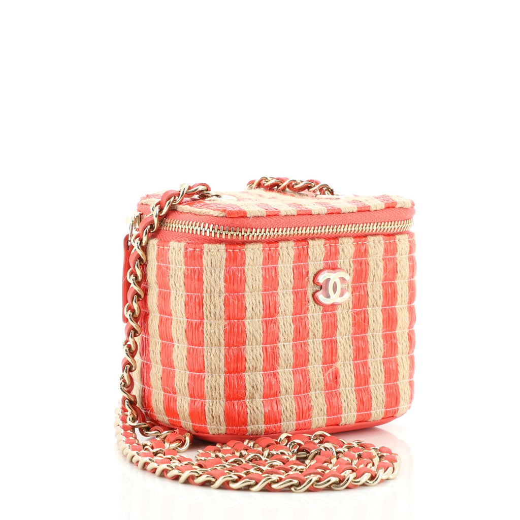 Classic Vanity Case with Chain Striped Raffia and Jute Mini