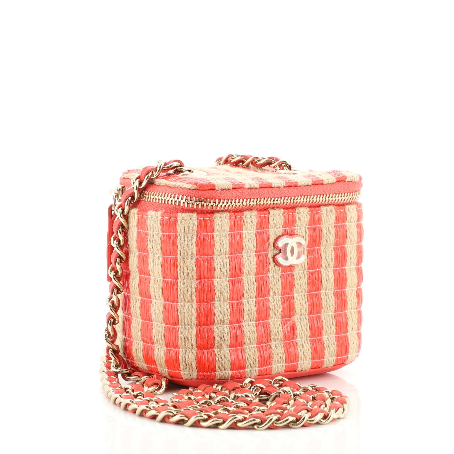 Classic Vanity Case with Chain Striped Raffia and Jute Mini