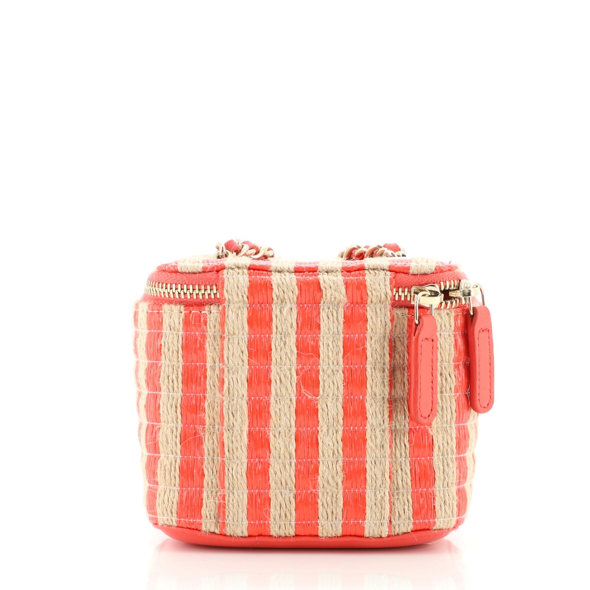 Classic Vanity Case with Chain Striped Raffia and Jute Mini