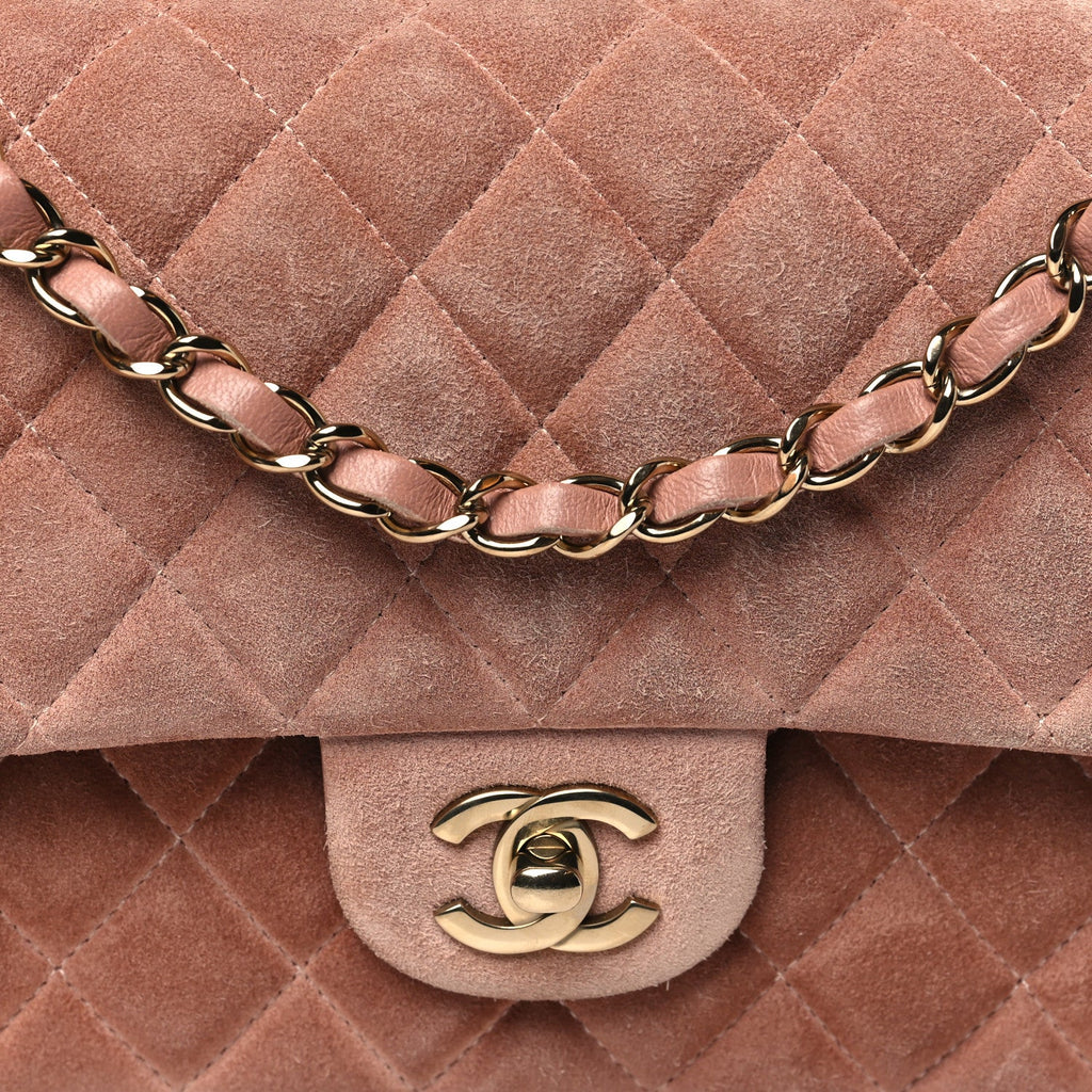 Suede Quilted Medium Double Flap Light Pink