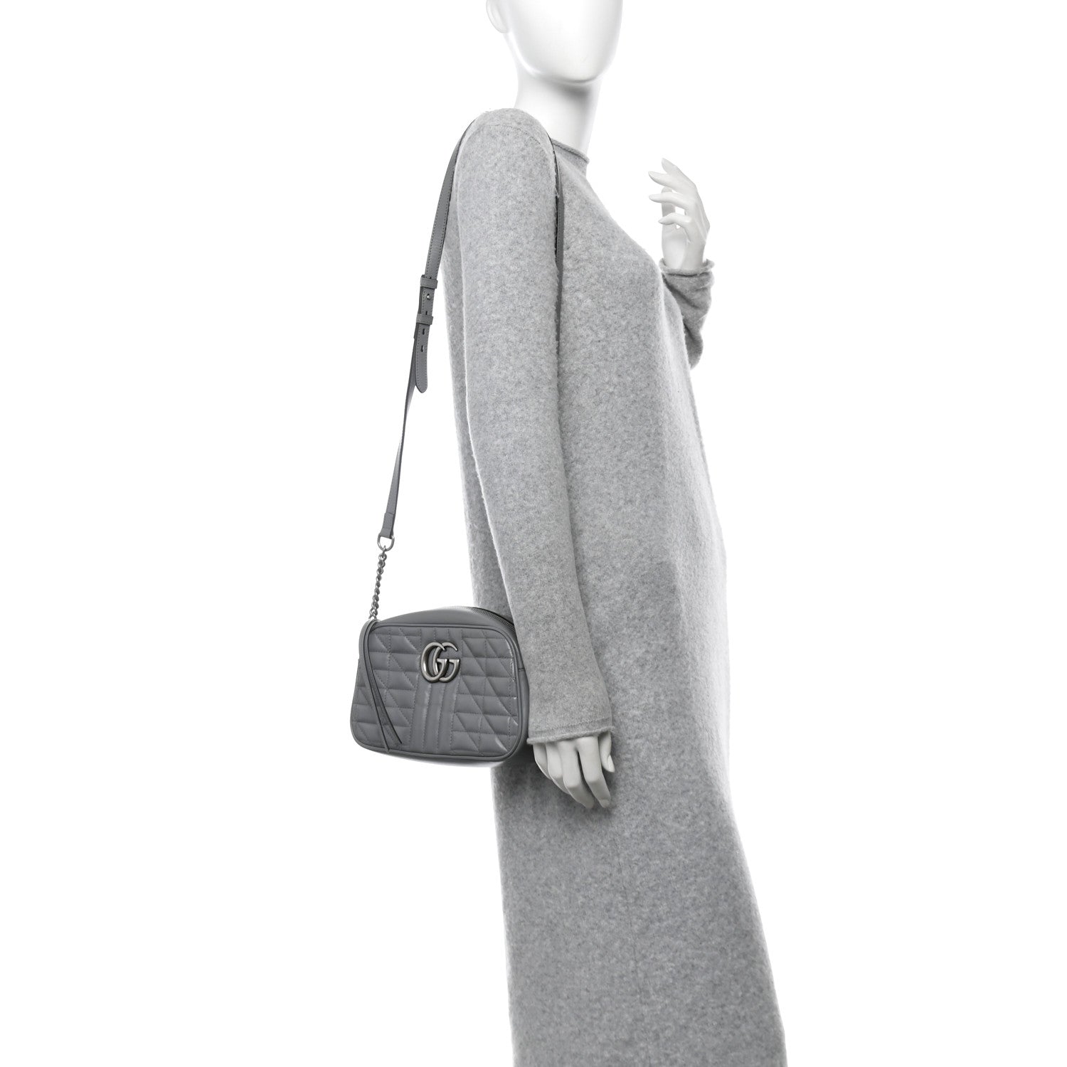 Calfskin Matelasse Aria Small GG Marmont Chain Shoulder Bag Deep Grey