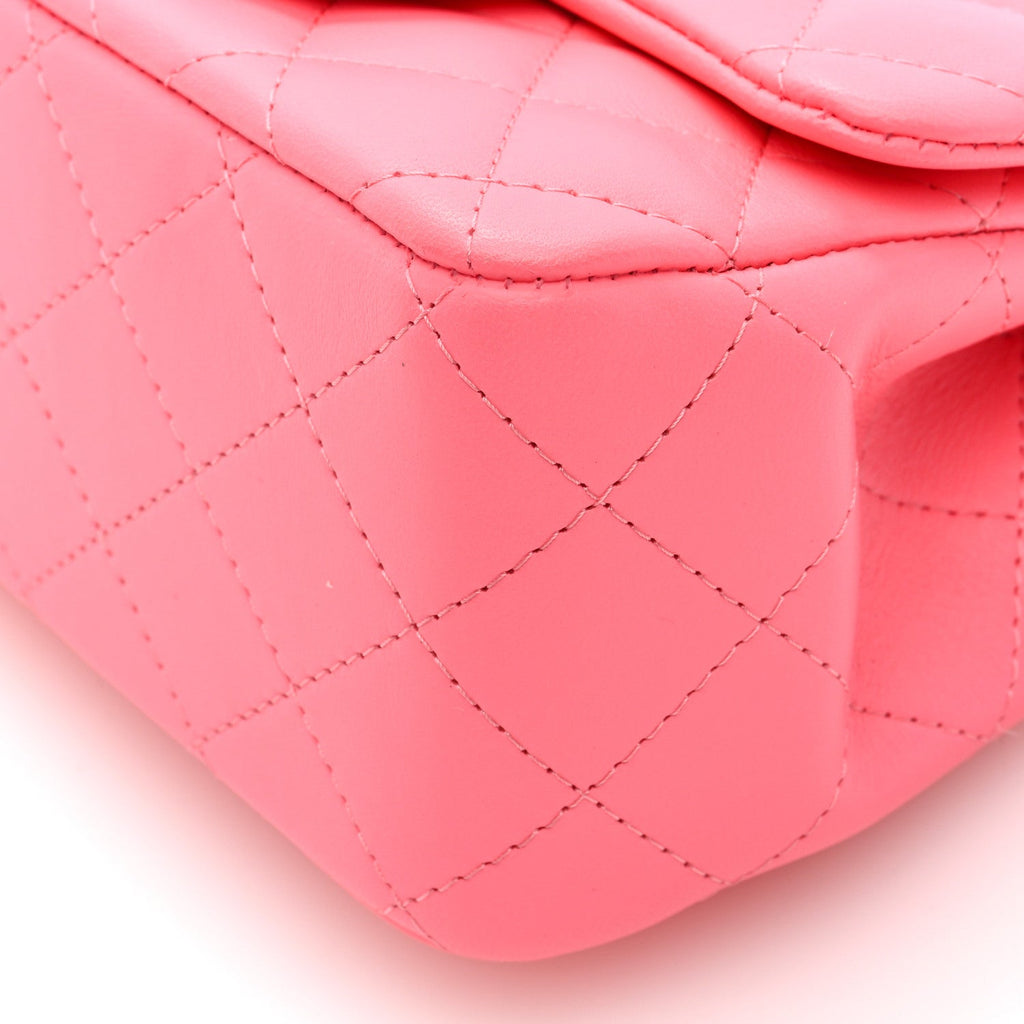 Lambskin Quilted Mini Square Flap Coral Pink