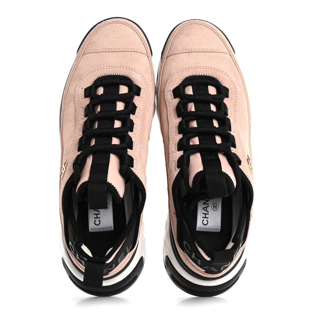 Suede Calfskin Nylon Grosgrain CC Sneakers 38.5 Light Pink
