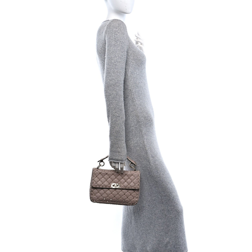 Lambskin Medium Rockstud Spike Shoulder Bag Poudre