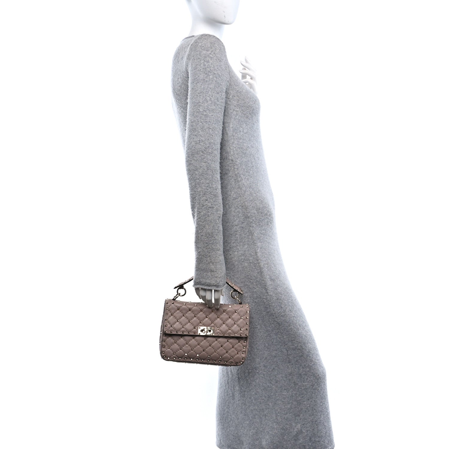 Lambskin Medium Rockstud Spike Shoulder Bag Poudre