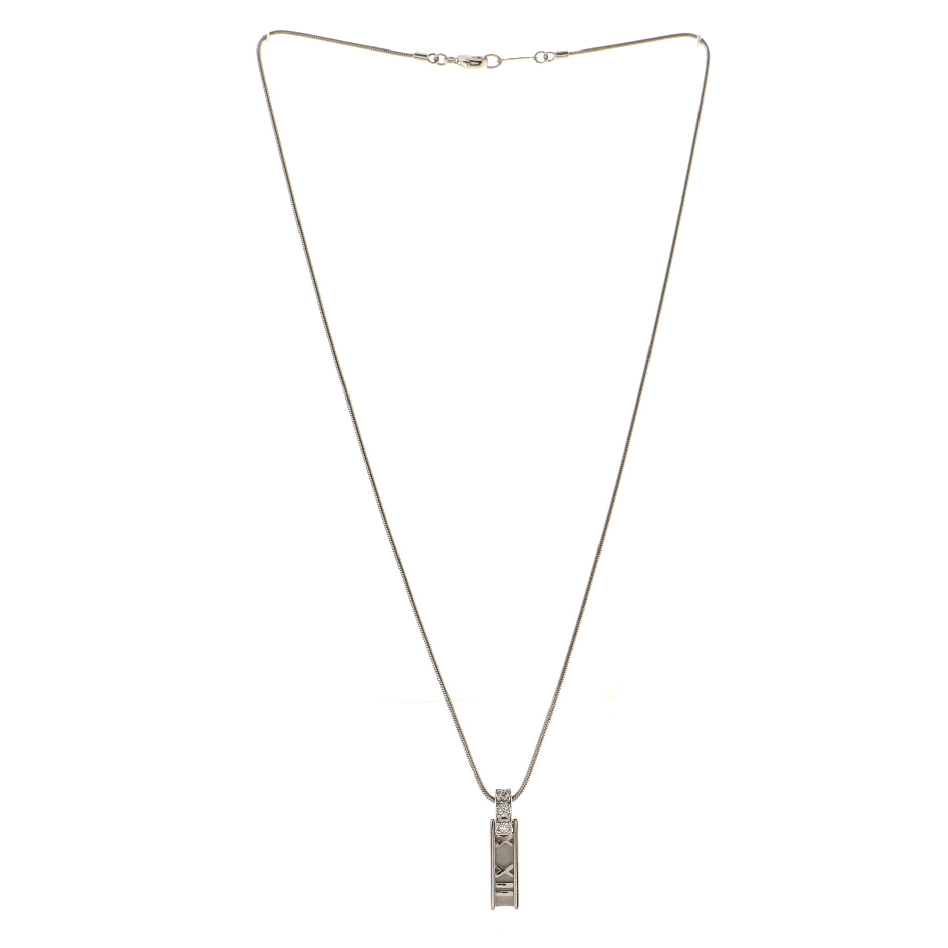 Atlas Bar Pendant Necklace 18K White Gold with Diamonds