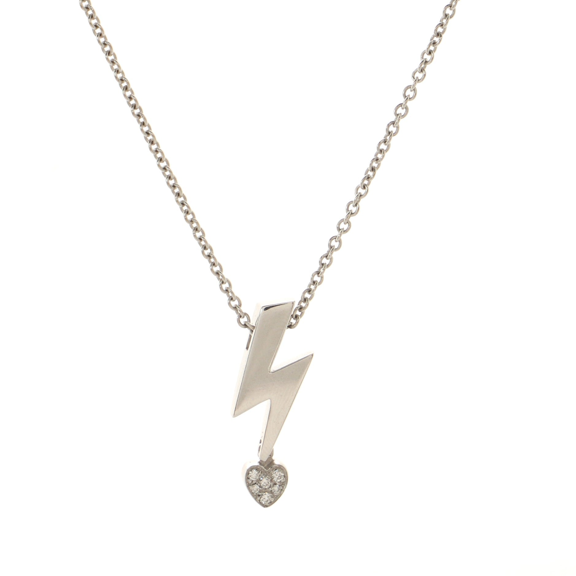 Lightning Bolt Pendant Necklace 18K White Gold and Diamonds