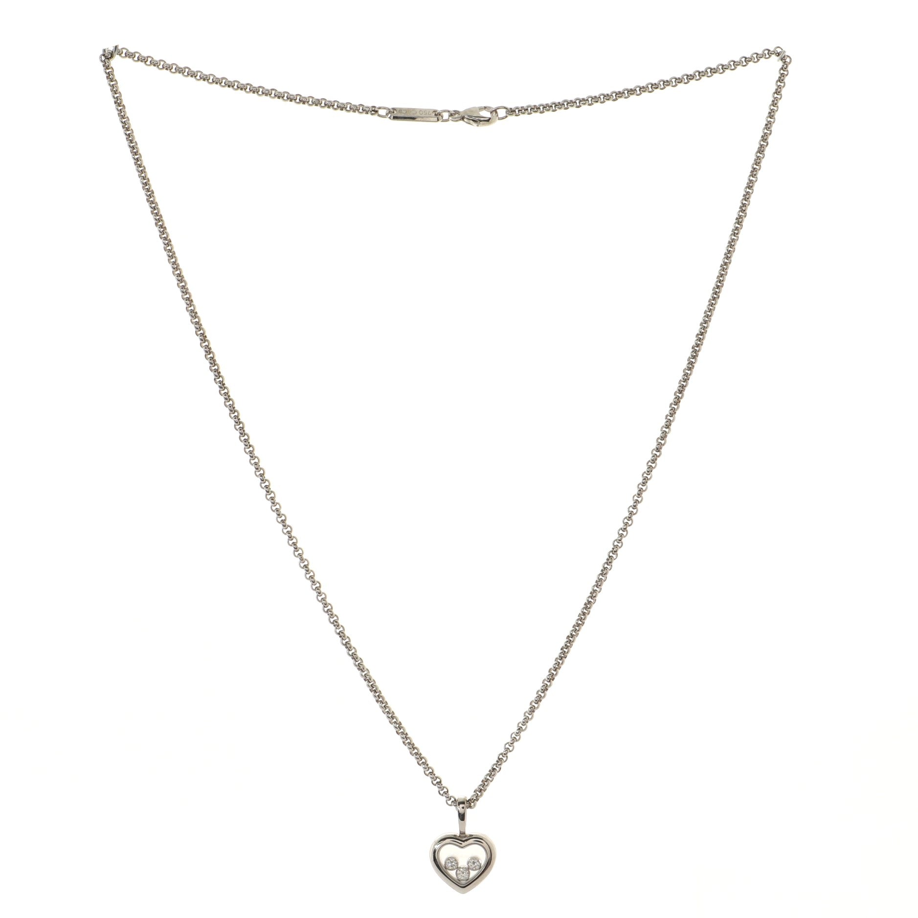 Happy Diamonds 3 Diamond Heart Pendant Necklace 18K White Gold and Diamonds