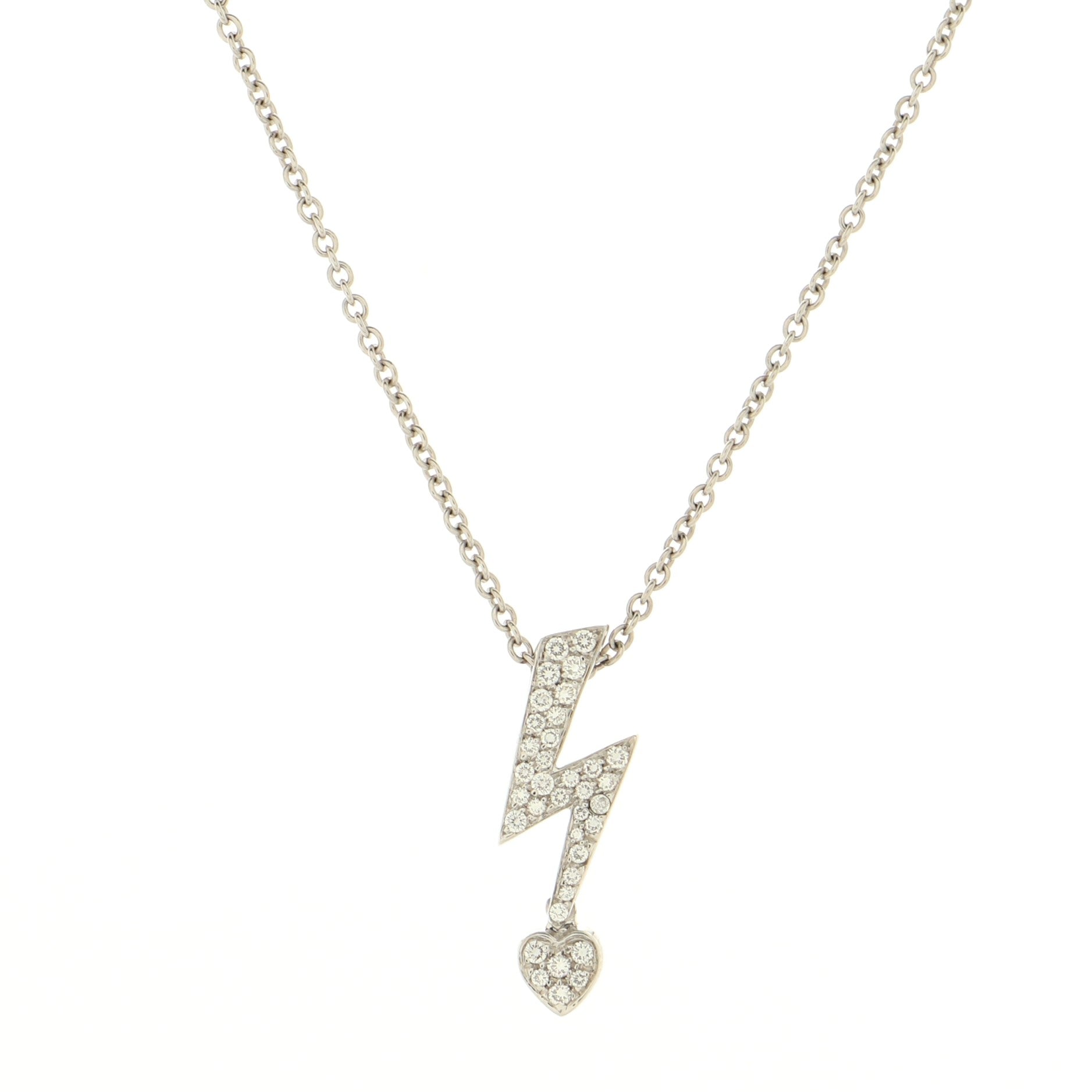 Lightning Bolt Pendant Necklace 18K White Gold and Diamonds