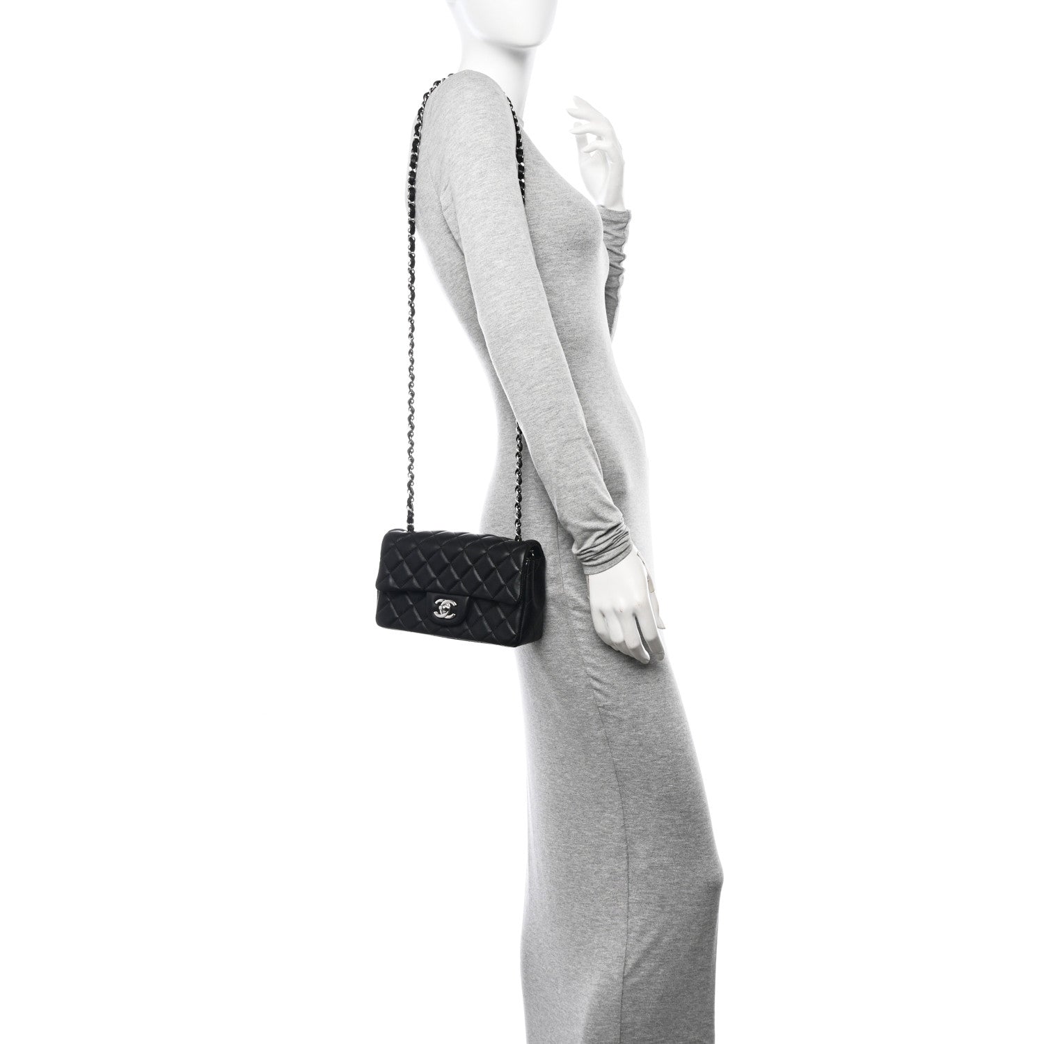 Lambskin Quilted Mini Rectangular Flap Black