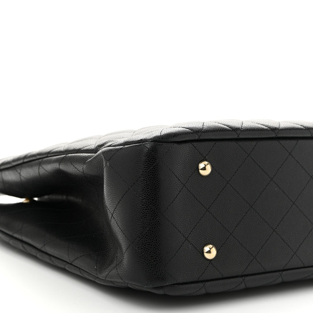 Caviar Quilted Large Shopping Tote Black