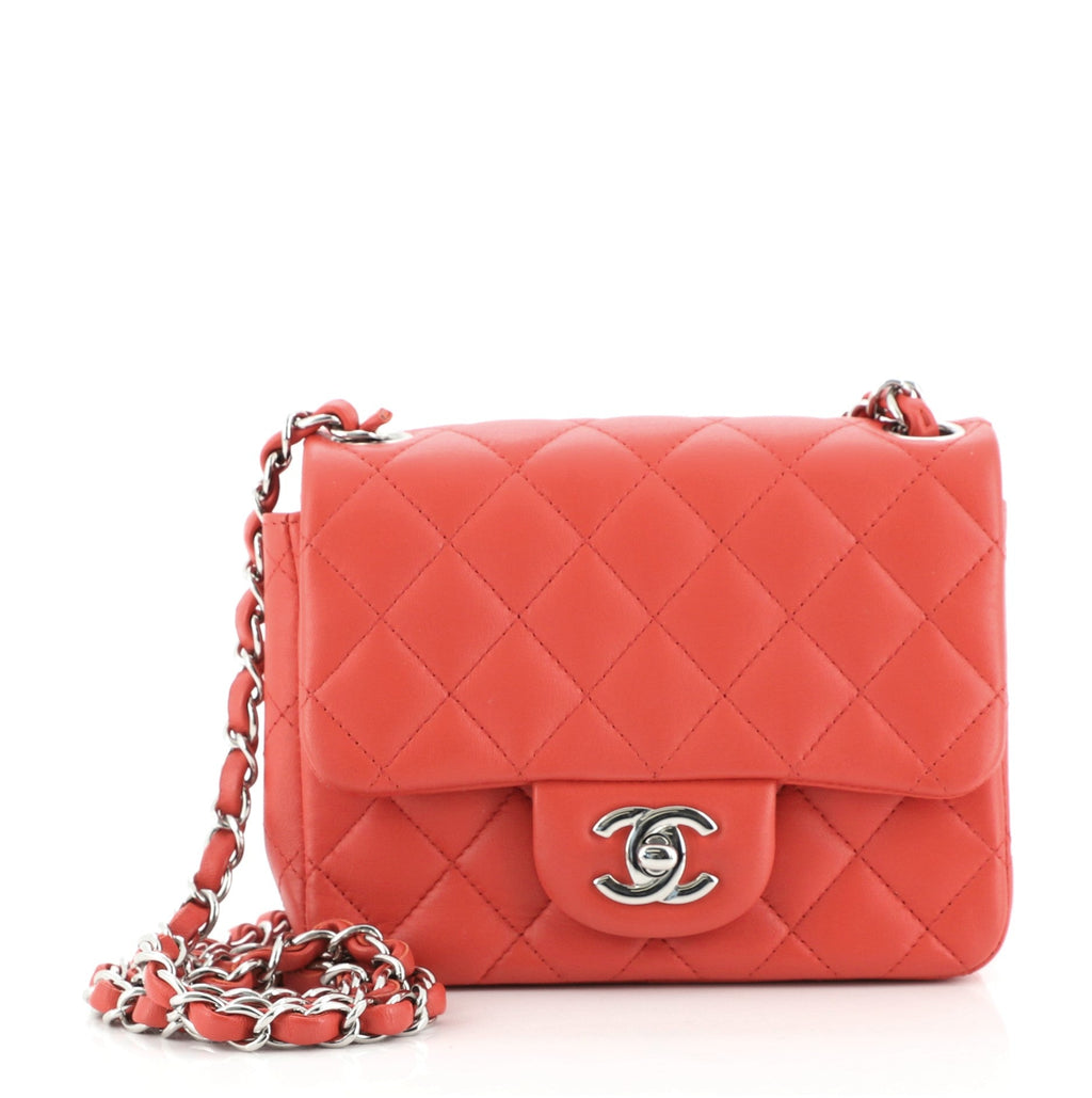 Square Classic Single Flap Bag Quilted Lambskin Mini