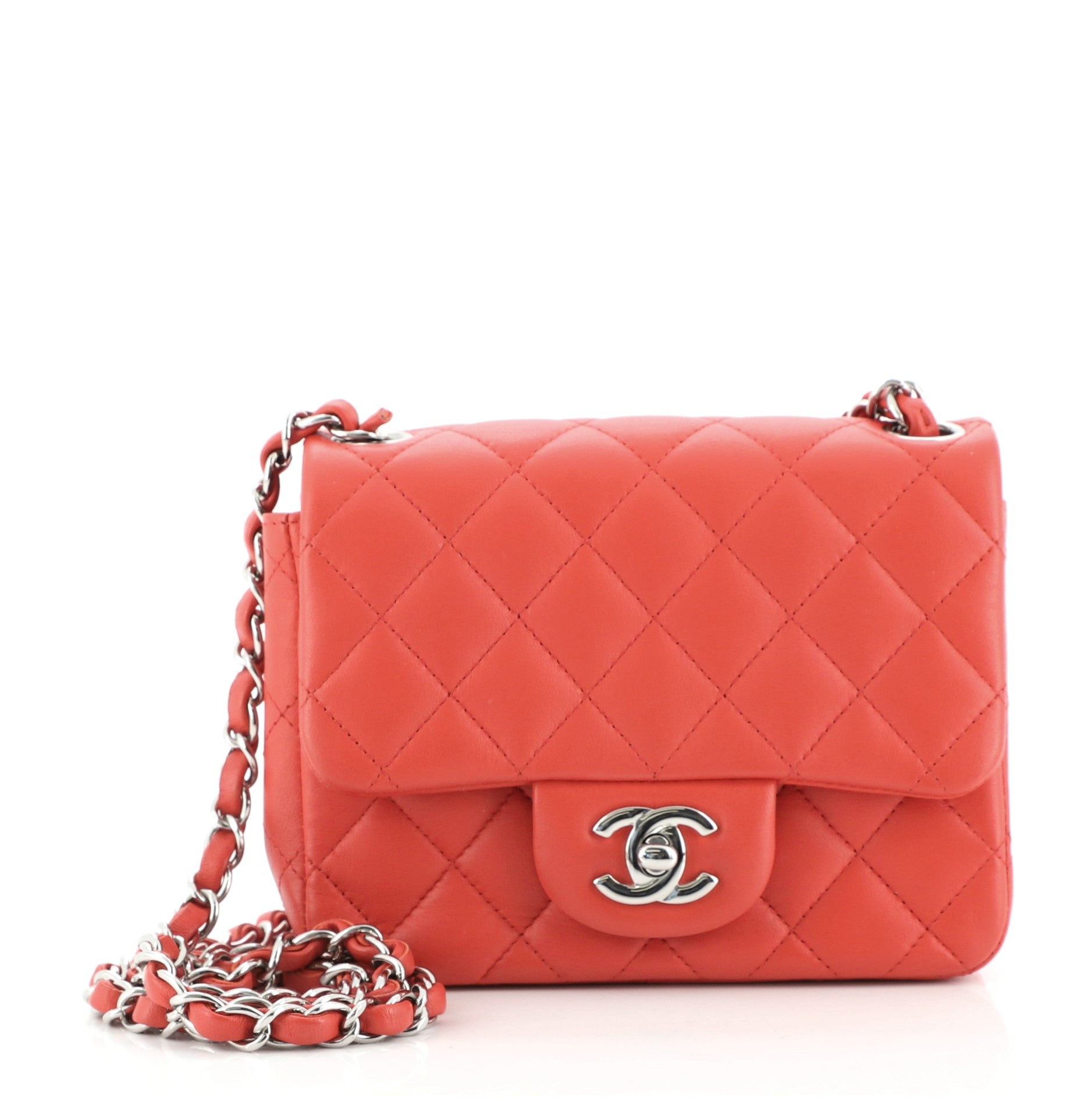 Square Classic Single Flap Bag Quilted Lambskin Mini