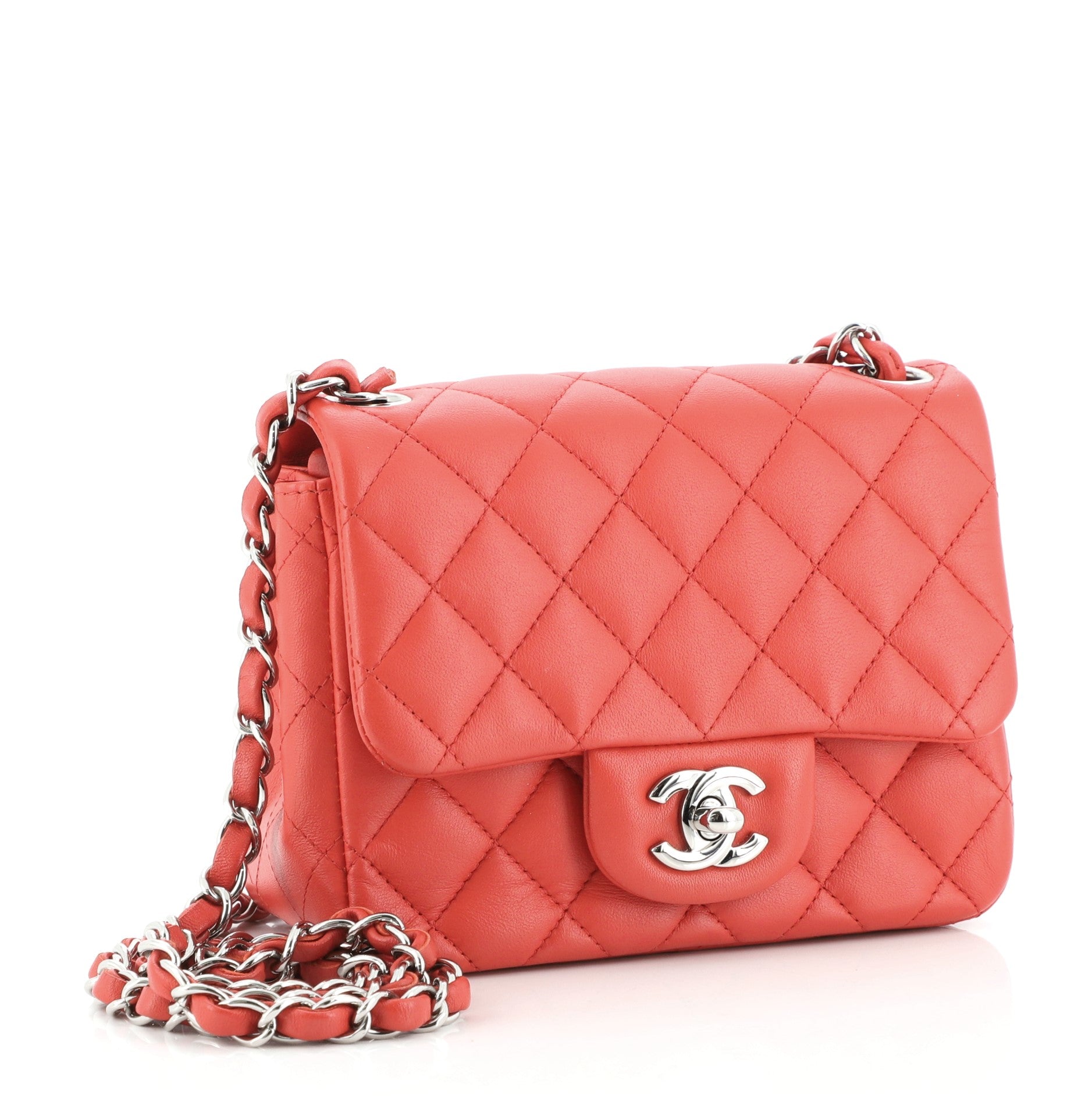Square Classic Single Flap Bag Quilted Lambskin Mini