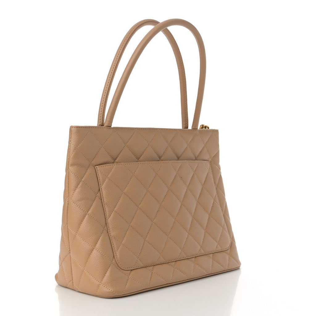 Caviar Quilted Medallion Tote Beige