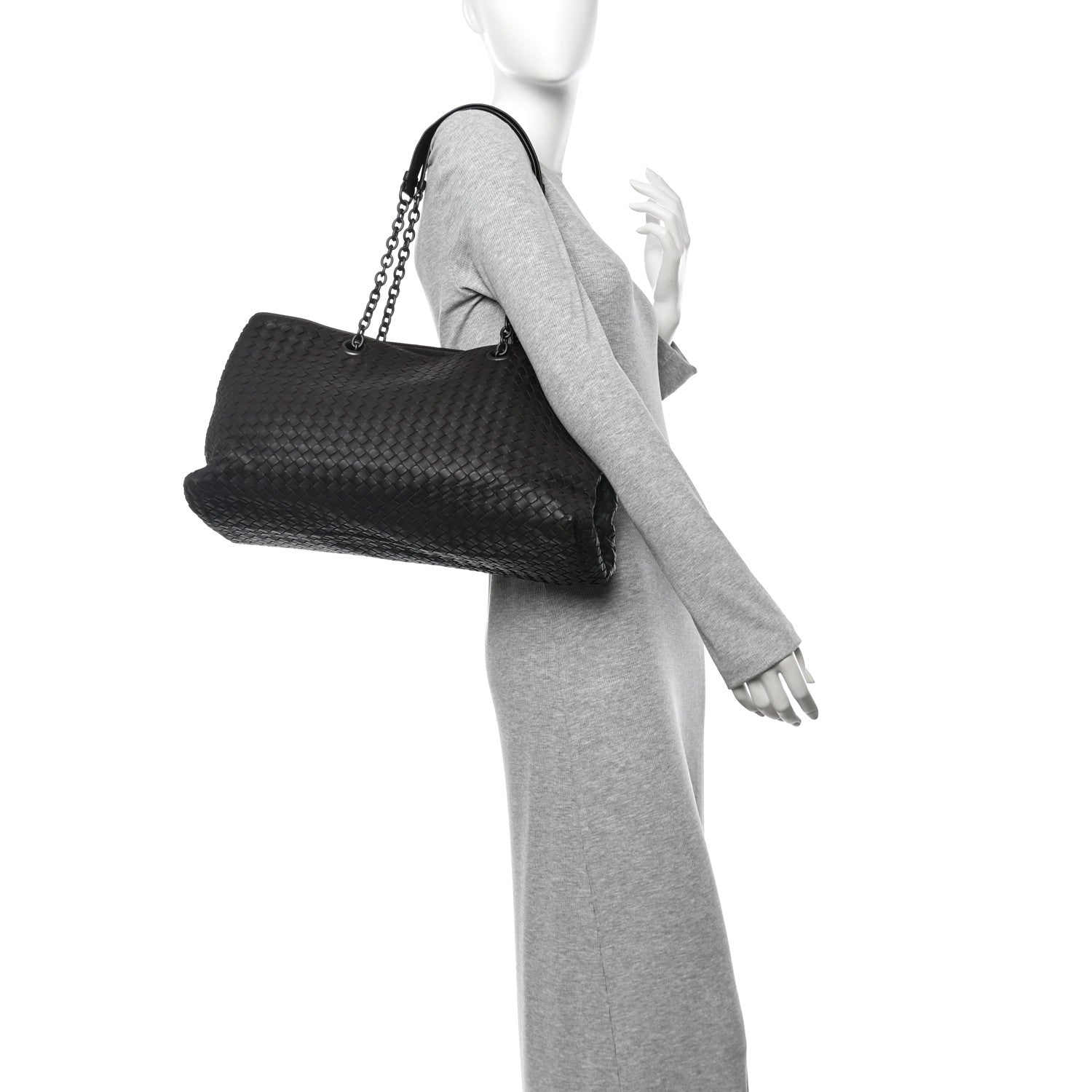 Nappa Intrecciato Large Classic Chain Strap Tote Ebano