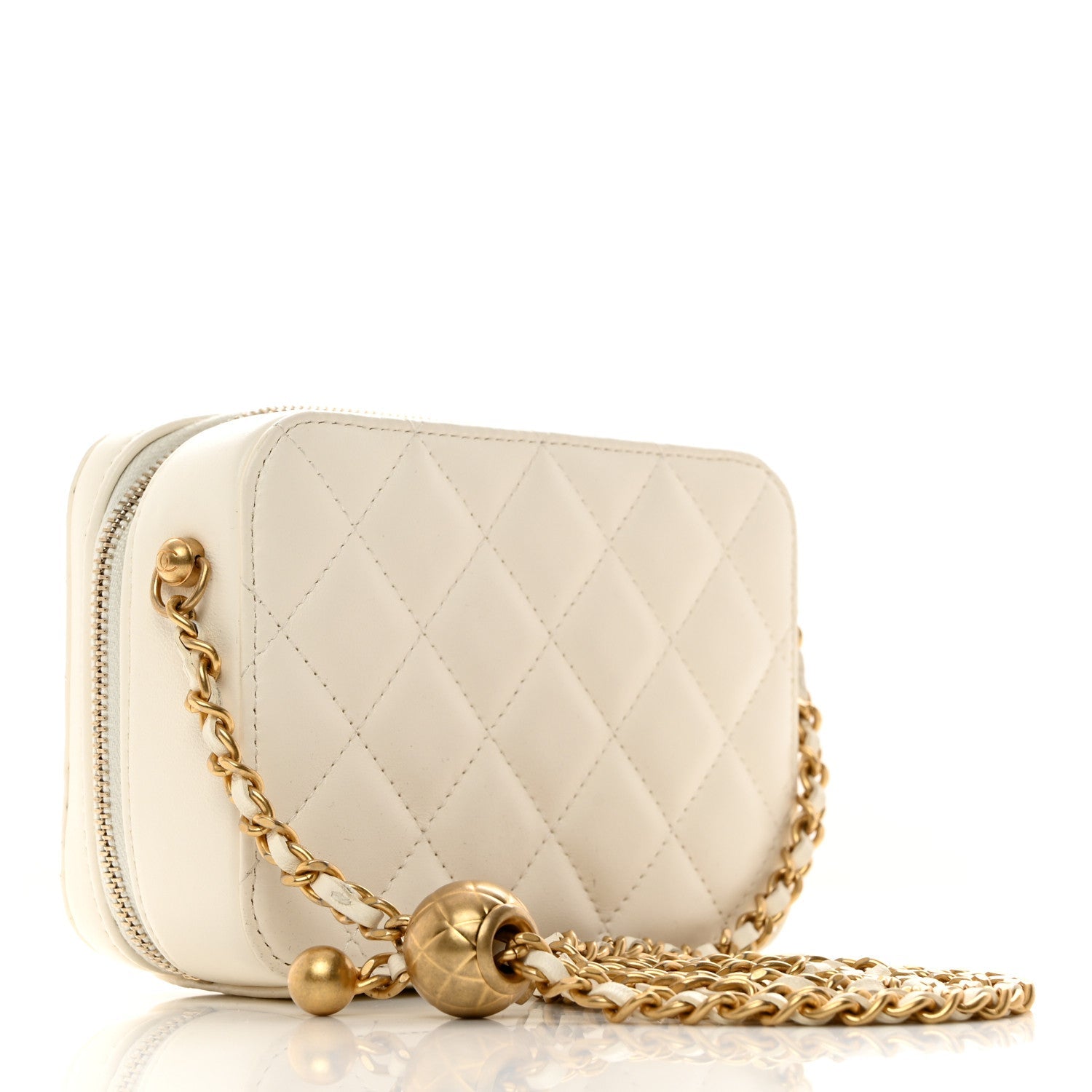 Lambskin Quilted CC Pearl Crush Camera Case White