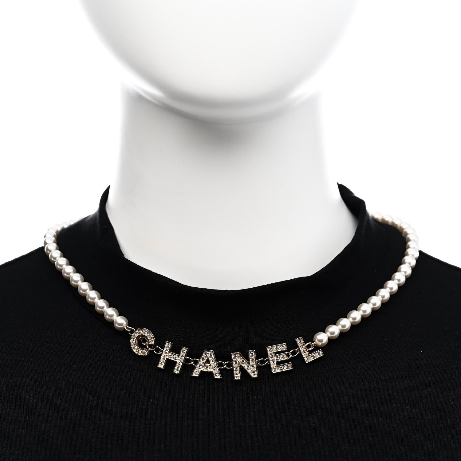 Pearl Crystal CC Logo Short Necklace Gold