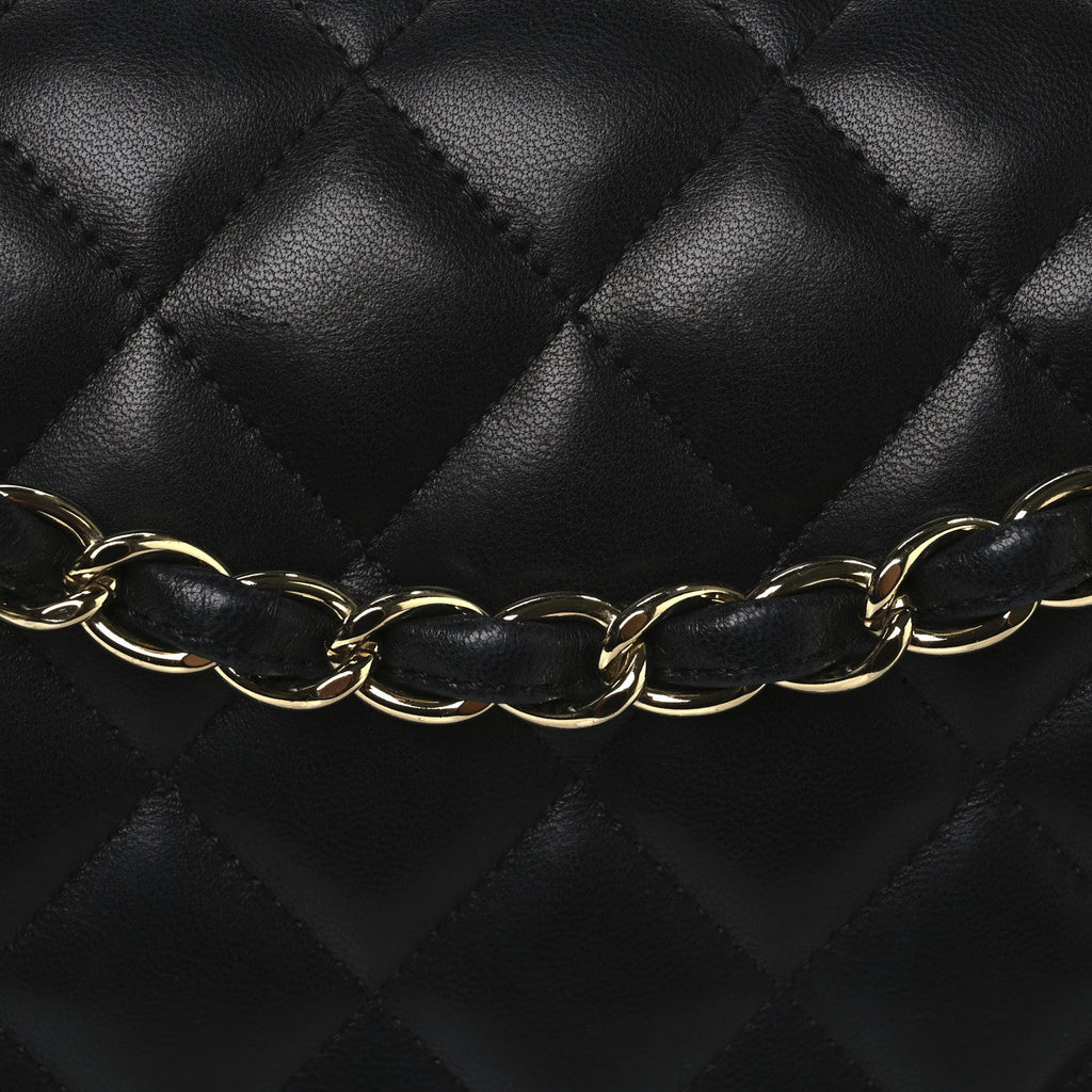 Lambskin Quilted Jumbo Double Flap Black