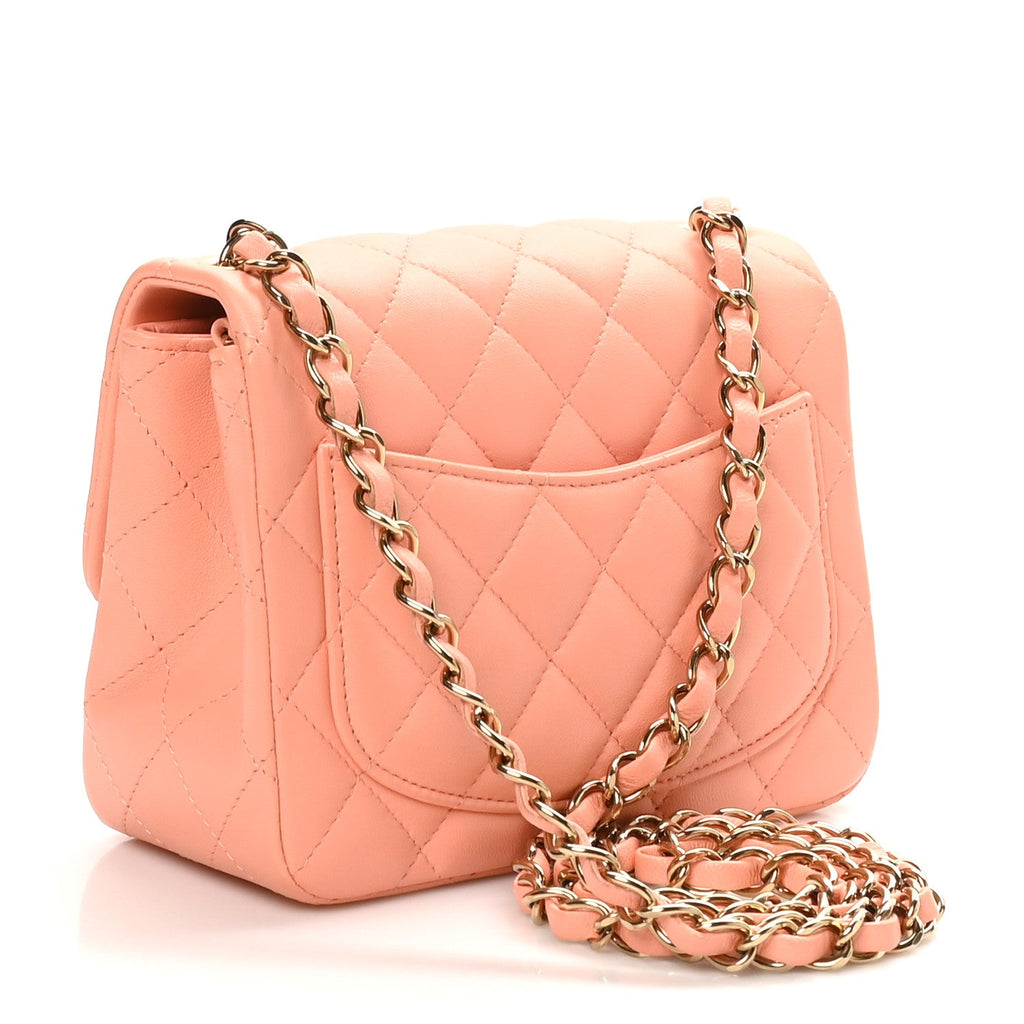 Lambskin Quilted Mini Square Flap Light Orange